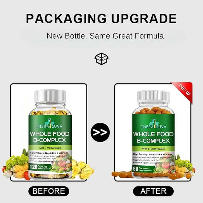 Vitamin B-Complex - Natural Whole Food Supplement, 100% Vegan Sourced + Metabolism, Immune & Digestive Support! 120 Capsules 60 Day Supply