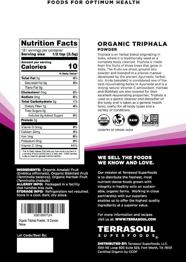 Terrasoul Superfoods Organic Triphala Powder -1 Pound