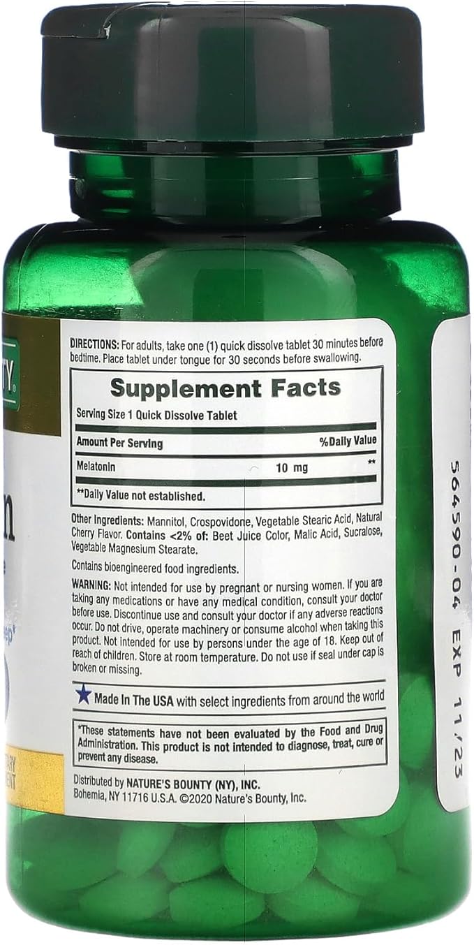 Nature's Bounty Melatonin, 100% Drug Free Sleep Aid, Dietary Supplement, 10 mg, 45 Count