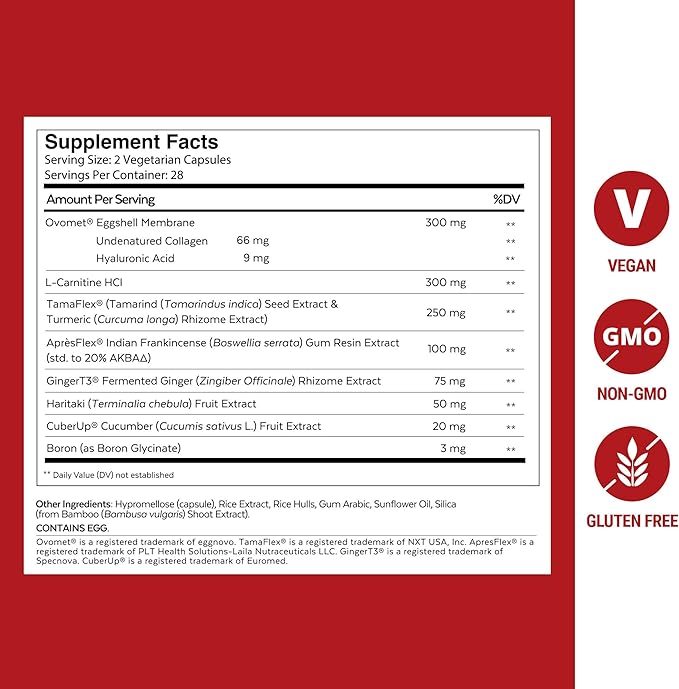 Qualia Joint Health 10 Advanced Joint Health nutrients: denatured Collagen, boswellia, tumeric, Boron, Ginger, L-carnitine. Cartilage Health, Tendon Strength, Healthy Joint Aging (1 Month Supply)