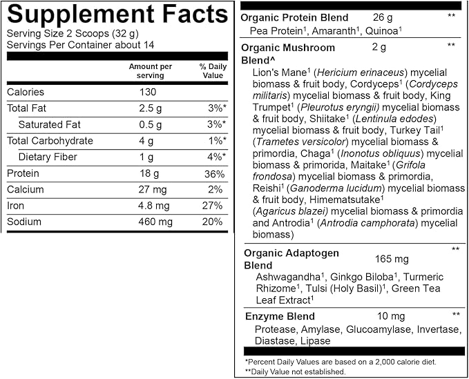 Plantfusion Mushroom Protein Powder - 3 in 1 Vegan Protein Powder, Mushroom Supplement, and Adaptogen Supplement - Support Mental Focus, Immunity, and Recovery - Chocolate 1lb