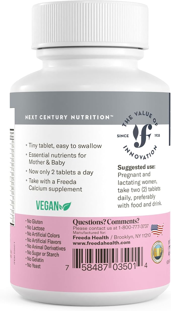 FREEDA Mini Prenatal Vitamin - Kosher Prenatals -Tiny Easy to Swallow Tablets - Prenatal Vitamins with Iron, Prenatal Folic Acid/Folate, Vitamin D - Pre Natal Multivitamin for Pregnant Women (120)