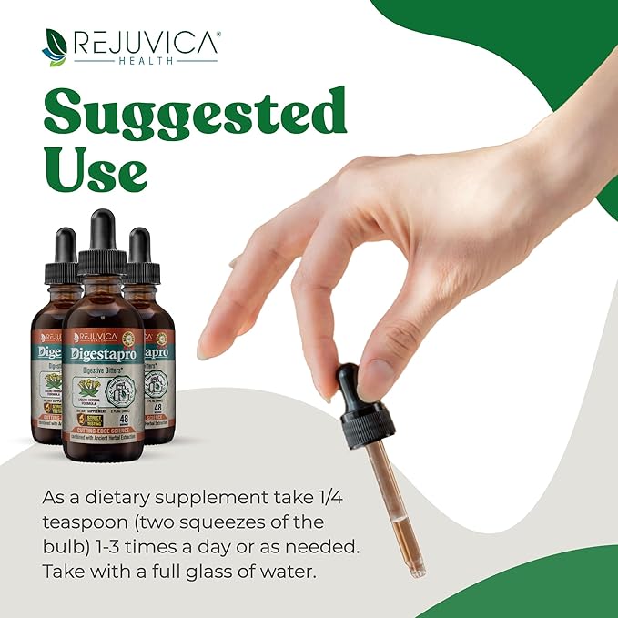 Rejuvica Health DigestaPro - Advanced Digestive Bitters Supplement - Liquid Delivery for Better Absorption - Gentian, Artichoke, Burdock, Chanca Piedra, Ginger & More!