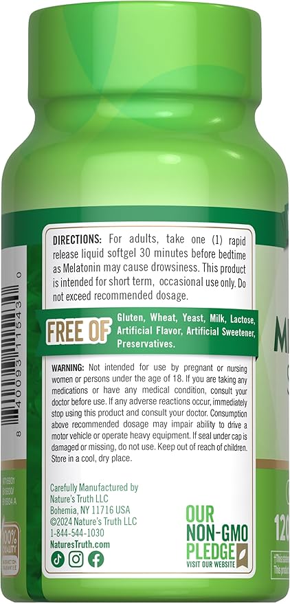 Nature's Truth Melatonin 10mg | Rapid Release Liquid Softgels | 120 Count | Non-GMO & Gluten Free Supplement