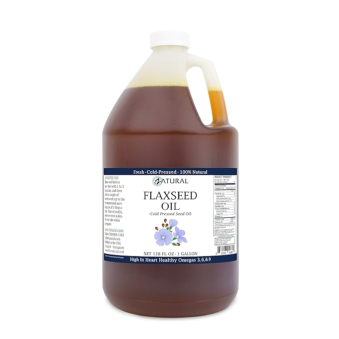 Zatural Flaxseed Oil Organically Grown 100% Pure Flax Seeds Cold Pressed Vegan Omega Fatty Acids 128oz (1 Gallon)