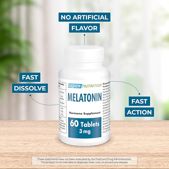 Supersmart - Melatonin 3mg (Fast Dissolve) - Natural & Restful Sleep - Use for Jet Lag & Night Shifts Work | Non-GMO & Gluten Free - 60 Tablets