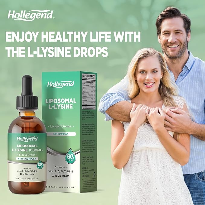 Liposomal L-lysine 1000MG Liquid Drops, Lysine Supplement for Women & Kids with Vitamin C, B6, D3, B12 &Zinc Gluconate, Skin & Lip Health, Immune & Collagen Production Support, Lemon Flavor, 2 fl oz
