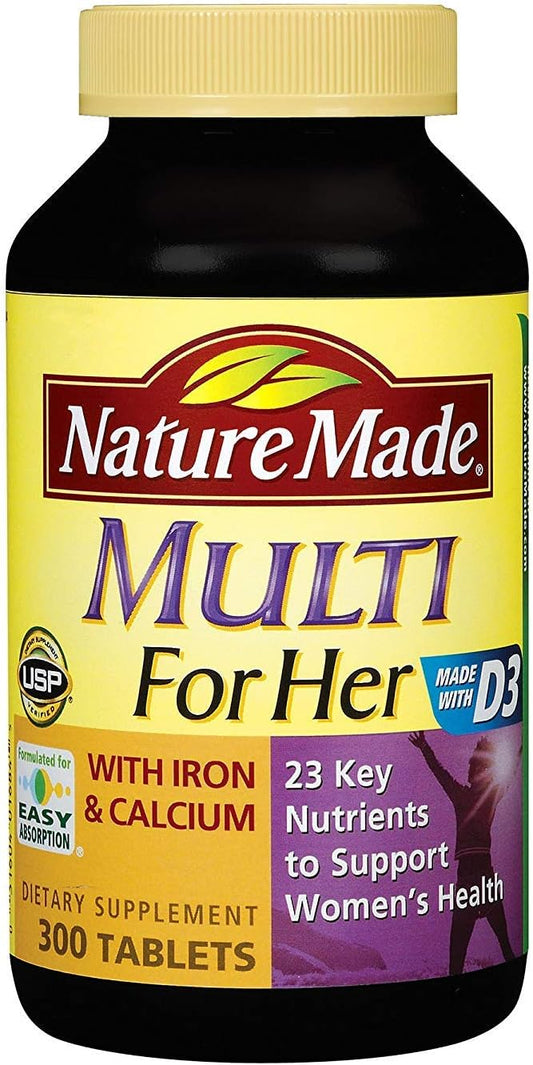 Nature Made, Multi Vitamins for Her with Iron and Calcium and 23 Key Nutrients to Support Women's Health (300 Tablets)