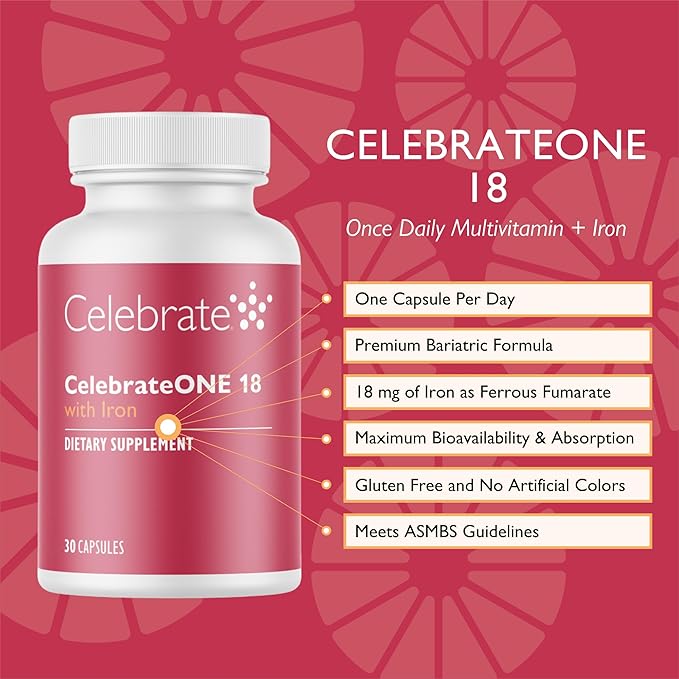 Celebrate Vitamins CelebrateONE 18, 18mg Iron - One A Day Bariatric Multivitamin, Essential Vitamins & Minerals - Gastric Bypass & Sleeve Gastrectomy Supplement (30 Capsules)