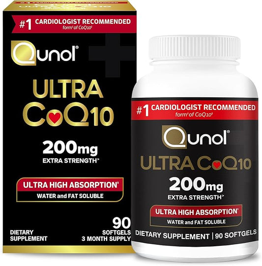 Qunol CoQ10 200mg Softgels, Ultra CoQ10 - Ultra High Absorption Coenzyme Q10 Supplements - Antioxidant Supplement for Vascular and Heart Health & Energy Production, 90 Count