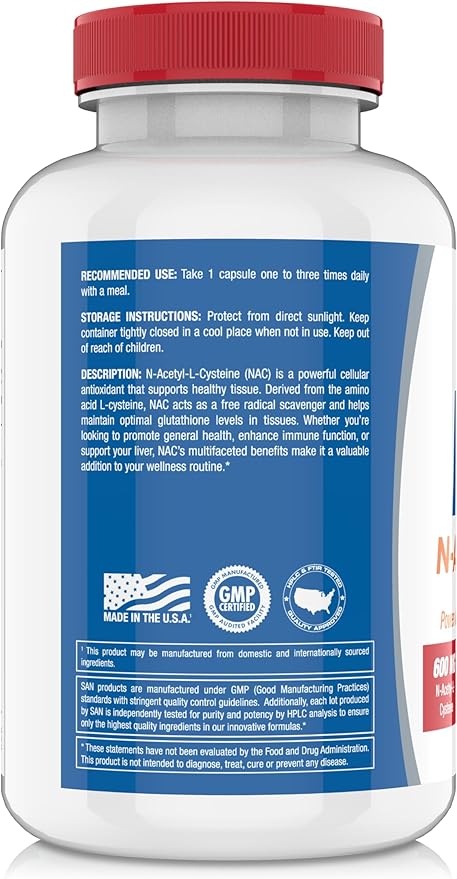 N-Acetyl-L-Cysteine (NAC), Immune, Respiratory, Liver Health, NAC 600 mg, Potent antioxidant Support, Free-radicals, Easy to Absorb, 100 Capsules
