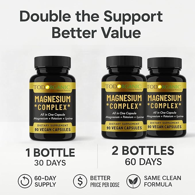 Todorganic Magnesium Citrate & Potassium Citrate | High-Absorption Vegan Magnesium Supplement | Essential Minerals for Muscle Support & Relaxation | 90 Capsules – 2 Pack