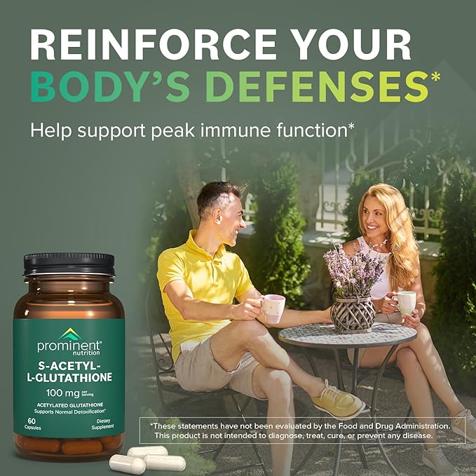 Prominent Nutrition S-Acetyl L-Glutathione Supplement - Clinically Researched Emothion® Acetylated Glutathione for Normal Liver Detoxification Support & Optimal Antioxidant Effect, 60 Vegan Capsules