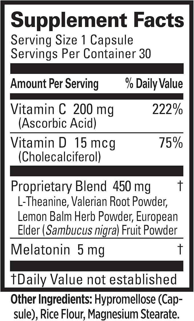 Quantum Health Sleep Immune Melatonin 5mg Support Supplement L Theanine Valerian Root + Elderberry Vitamin C & D Immunity Boost Daily Whole Body Wellness for Women & Men - 30 Capsules
