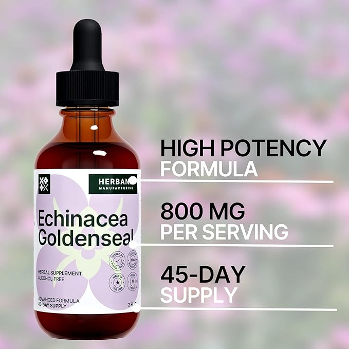 Echinacea and Goldenseal 2 fl oz Liquid Extract - Natural Herbal Supplement - Immune Support Drops - Enhance Sleep | Boost Energy - High Potency - 45-Day Supply