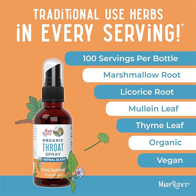 MaryRuth Organics Throat Spray (Unflavored) & Echinacea Purpurea Drops | USDA Organic, Clean Label Project Verified® | Vitamins for Throat Relief, Immunity & Overall Health | Vegan, Non-GMO