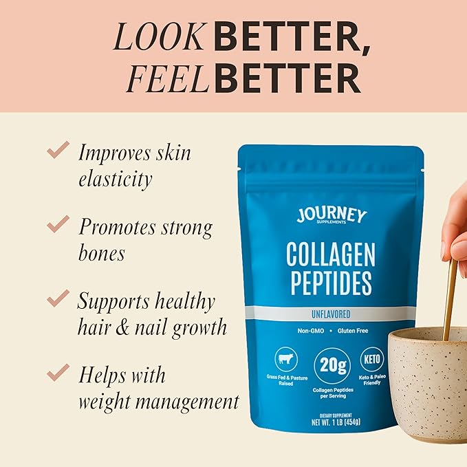 Collagen Peptides Powder, Unflavored, 1 lb – Supports Hair, Skin, Nail, Bone & Joint Health – Hydrolyzed, Grass-Fed, Gluten-Free, Keto-Friendly, Zero Sugar Protein Supplement.