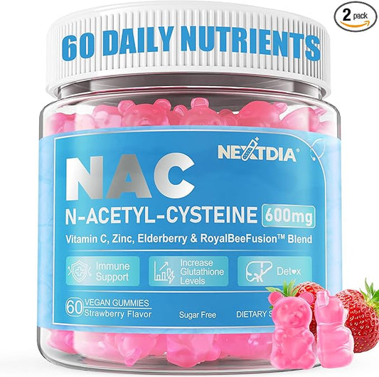 NAC Gummies for Adults & Kids 7+, 600mg N-Acetyl Cysteine Supplement w/Vitamin C, Zinc, Elderberry for Respiratory, Liver, Immune & Antioxidant Support, Sugar-Free Alternative to NAC Capsules, 120 Ct