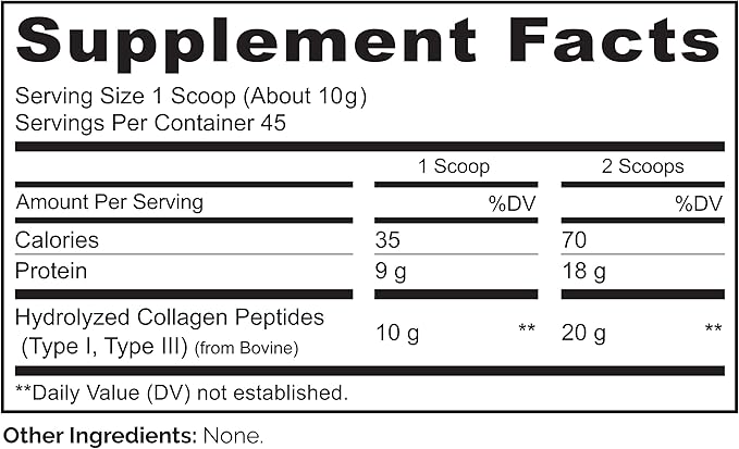 NATURELO Collagen Peptide Powder, Hydrolyzed Collagen Type I & III, Skin Hair & Joint Health - Unflavored, 16 Ounces | 45 Servings