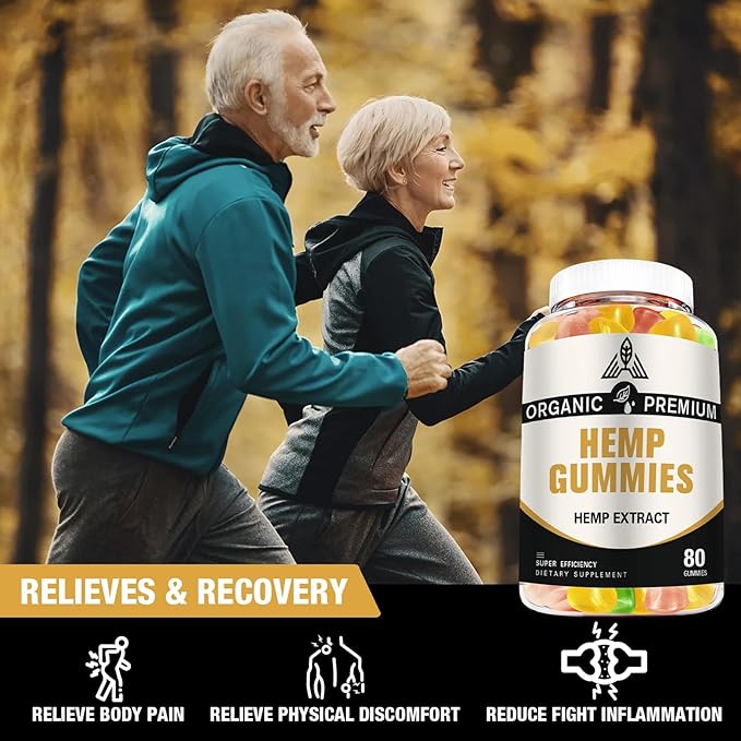 Hemp Gummies Extra Strength High Potency - 100% Natural Organic with Pure Hemp Oil Extract for Sleep, Pain, Anxiety Relief - Vegan Bear Candy Hemp Supplements for Adults (2 Pack)