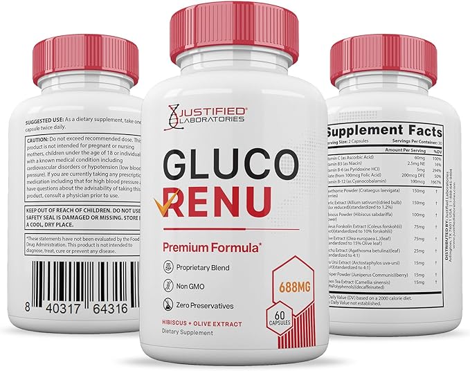 (10 Pack) Gluco Renu 688MG Glyco Support Pills Premium Formula Gluo Renew Glycogen Support Formulated Hawthrone Hibiscus Garlic Junpier Powder Olive Green Tea Extract 600 Capsules