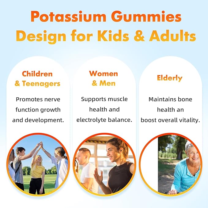 softbear Potassium Citrate 1000mg, Sugar Free Potassium Gummies for Adults Support Leg Cramps & Muscle Health High Potency Potassium Supplement Gummies Orange Flavor 120 Count
