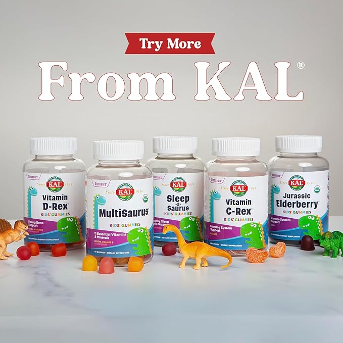 KAL Vitamin C-Rex Kids’ Gummies, Vitamin C Gummies for Kids, Healthy Immune, Bone, Muscle & Skin Support Vitamin C Gummy, Vegan, Gluten Free, 60 Day Money Back Guarantee, 30 Servings, 60 Gummies