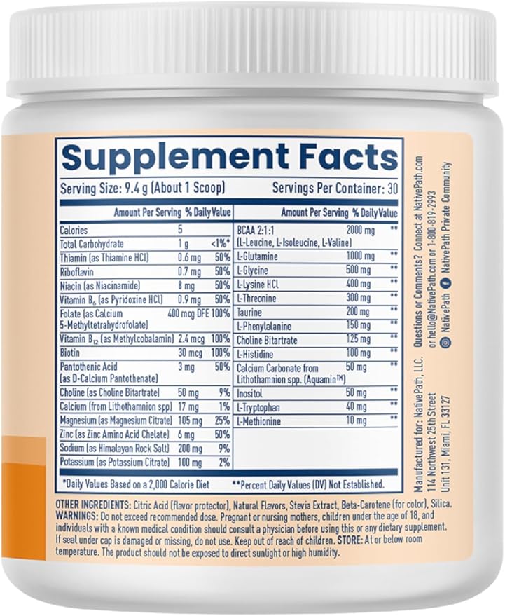 NativePath Native Hydrate, Zero Sugar, Electrolytes Powder with BCAAs, Tangerine Hydration, Keto & Paleo Friendly, 30 Servings