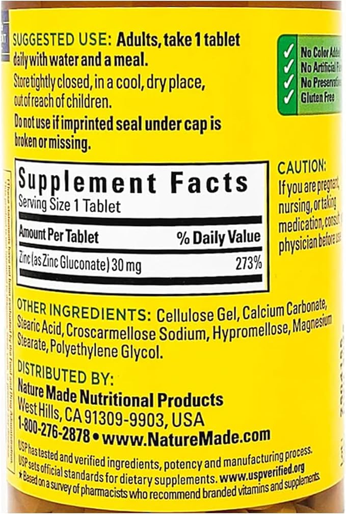 Nature Made Zinc 30 mg (Pack of 4)