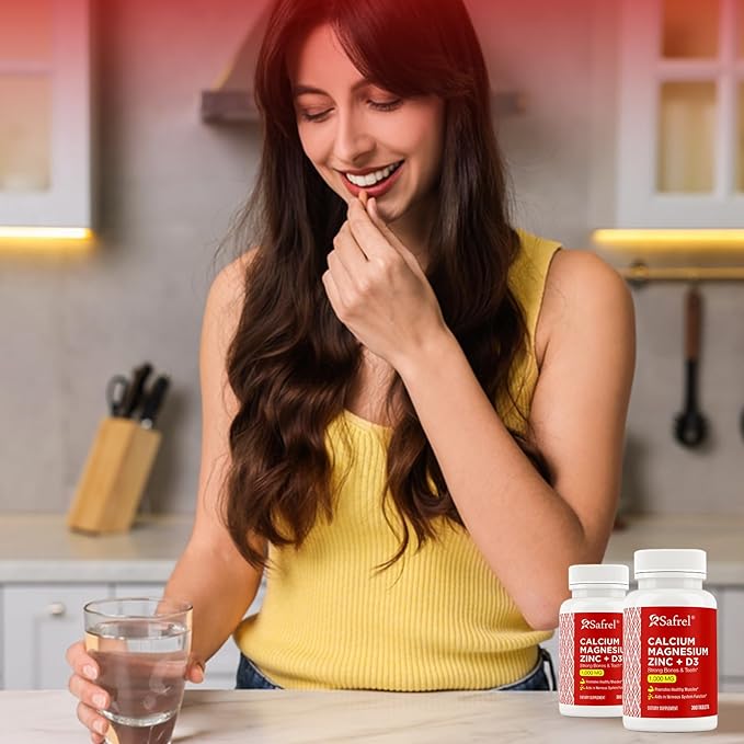 Safrel Calcium Magnesium Zinc with Vitamin D3, 300 Tablets - Calcium 1000 mg, Magnesium 400 mg, Zinc 20 mg & D3 600 IU per Serving