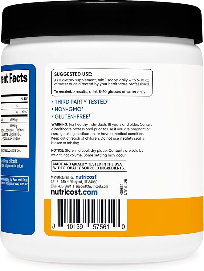 Nutricost Creatine + Aminos 30 Servings (Peach Mango Flavored) - 5,000mg Creatine Monohydrate + 5000mg Amino BCAA Blend Per Serving