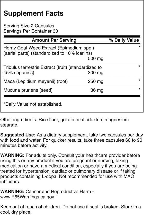 Swanson Horny Goat Weed Complex - with Tribulus and Maca - 60 Capsules (1 Pack)