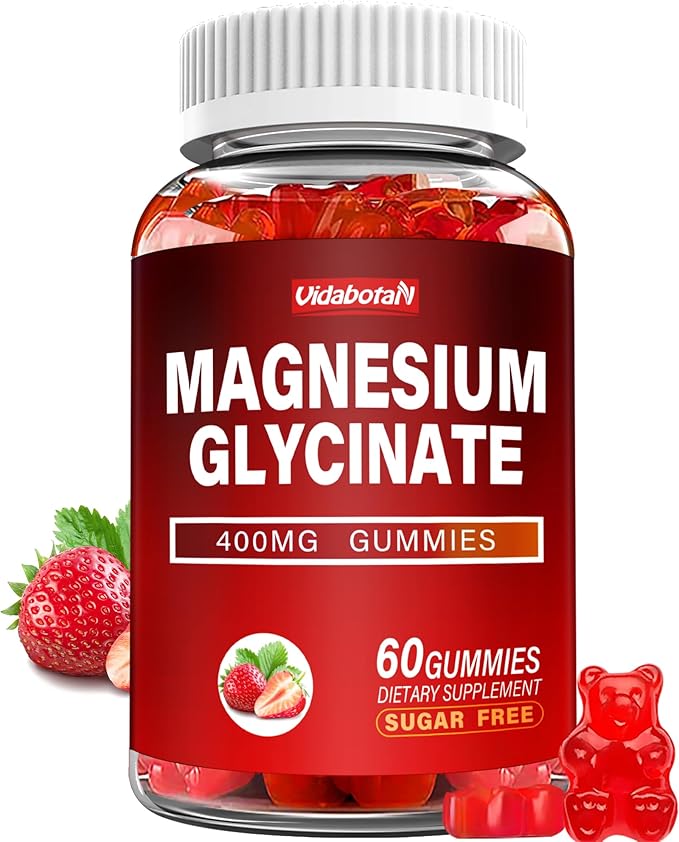 Magnesium Glycinate Gummies 400mg with Ashwagandha, Lemon Balm, CoQ10 for Energy Support & Better Zzz –Sugar Free Magnesium Gummy Supplements for Women and Men- 60 Count