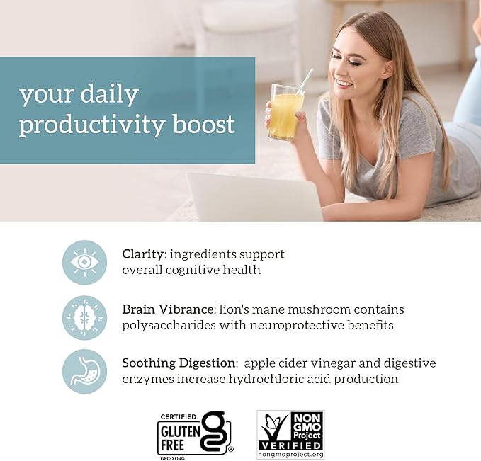 Organifi Pure - Promotes Stimulation in Learning, Memory, Focus, and Clarity - Brain Support with Superfoods - Gluten-Free and Non GMO - Best Served Cold, 30 Servings