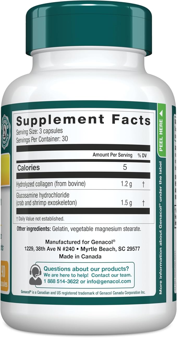Genacol Glucosamine & Collagen Joint Supplement Glucosamina Colageno Hidrolizado Capsules | Lubricates Joints, Reduces Joint Discomfort, Maintains Optimum Joint Health Plus 90 Capsules