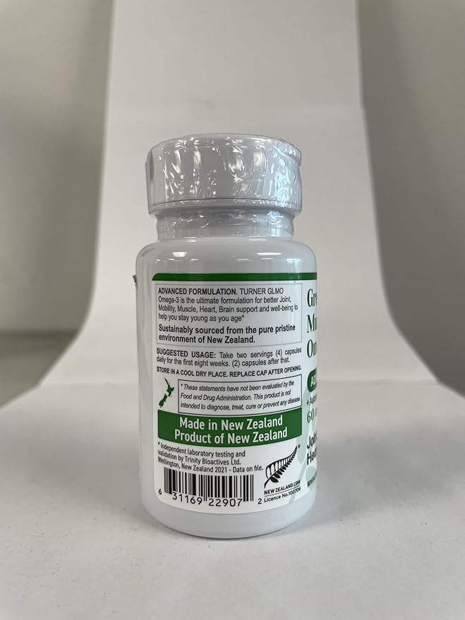 TURNER Omega-3 New Zealand Green Lipped Mussel Oil, 53x Higher Potency with UAF1000+ Super Antioxidant for Superior Joint Comfort & Mobility, No Fishy Aftertaste, 1 Bottle, 60 Softgels