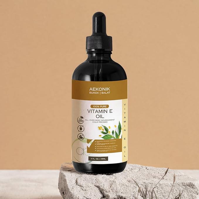 Organic Vitamin E Oil - Essential Pure Vitamin E Oil For Body Care and Skin Care - 4-Oz Bottle for Dry Skin, Wrinkles, Stretch Marks, Acne & Anti-Aging