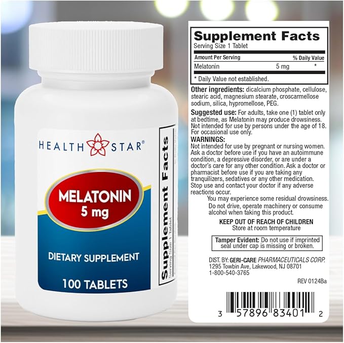GeriCare Melatonin 5mg Tablets, Balances Nighttime Routine - Helps Adjust to Changing Schedules - Promotes Restful Evenings – Easy-to-Take Tablets, 100 Count (Pack of 1)