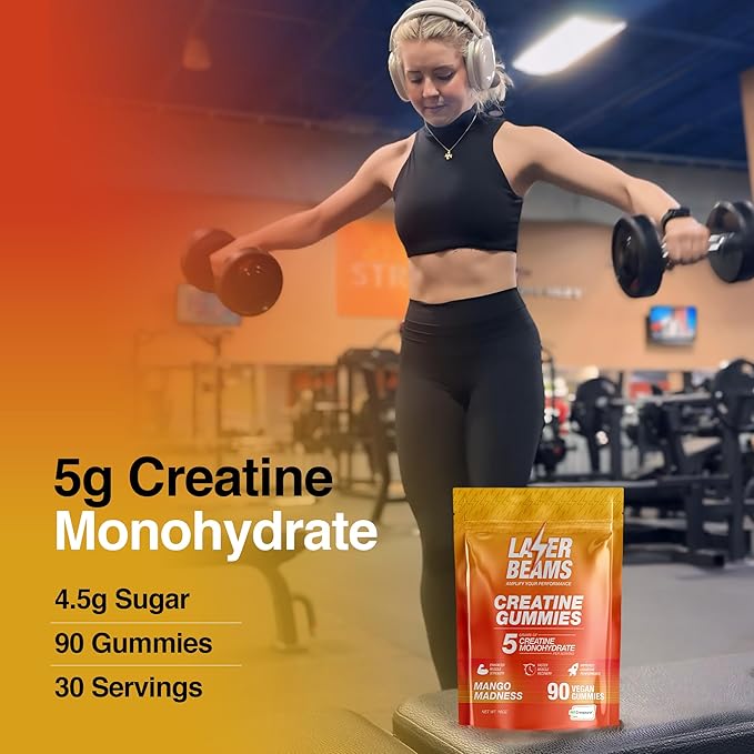 Creatine Monohydrate Gummies - 5g Creapure Creatine per Serving - Vegan, Mango Flavor - Boost Muscle Strength, Endurance, Recovery & Mental Focus - 90 Gummies, Gluten-Free