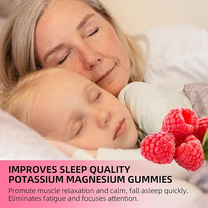 Potassium Magnesium Supplement Gummies, Potassium Gummies for Adults Kids, High Absorption Magnesium Glycinate for Leg Cramps & Immune Health, Sugar-Free, Raspberry Flavors, 120 Count