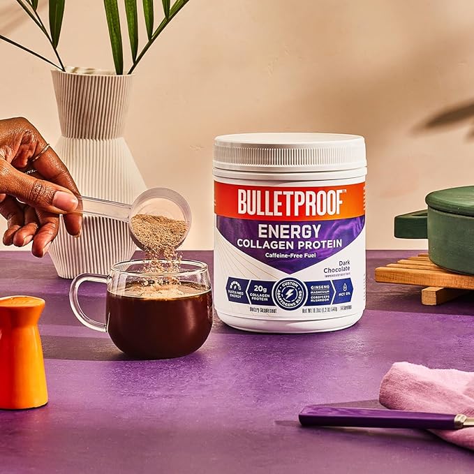 Bulletproof Dark Chocolate Energy Collagen Protein, 19.3 Ounces, Caffeine-Free Fuel with Vitamins and Antioxidants, Blend with Ginseng, Magnesium, Cordyceps Mushroom