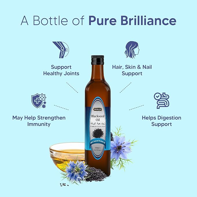 Hemani Black Seed Oil Cold Pressed 16.91 Oz I 500ML I 100% Natural I Solvent Free I AKA Nigella Sativa I Kalonji I Black cumin seed Oil