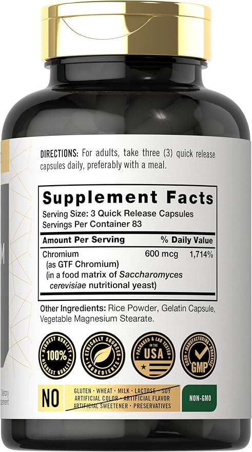 Carlyle GTF Chromium 600mcg | 250 Capsules | Non-GMO, Gluten Free