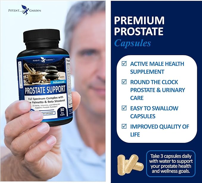 Potent Garden Prostate Support 33 Herbs Including Beta Sitosterol, Pygeum and Saw Palmetto for Men Prostate Health Supplements for Men, 90 Caps