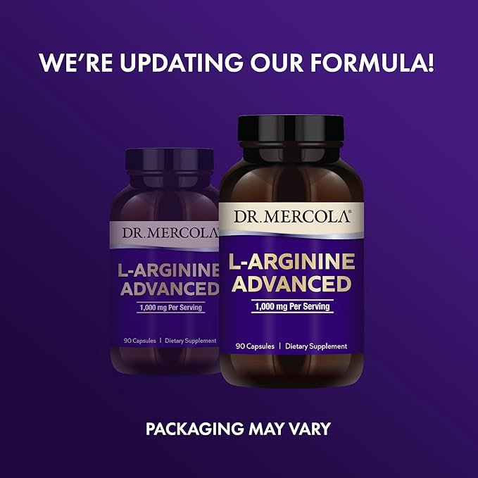Dr. Mercola L-Arginine Advanced, 30 Servings (90 Capsules), 1,000 mg Per Serving, Dietary Supplement, Supports Energy Production, Non-GMO