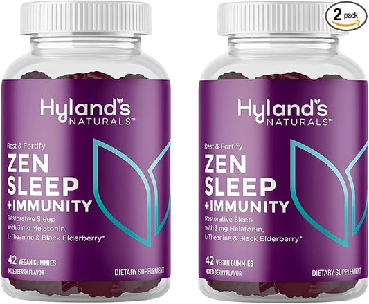 Hyland's Rest and Fortify Zen Sleep Aid and Immune Support, 42 Vegan Gummies, with Melatonin and L-Theanine for Sleep Support and Organic Black Elderberry, Vitamin C and Zinc