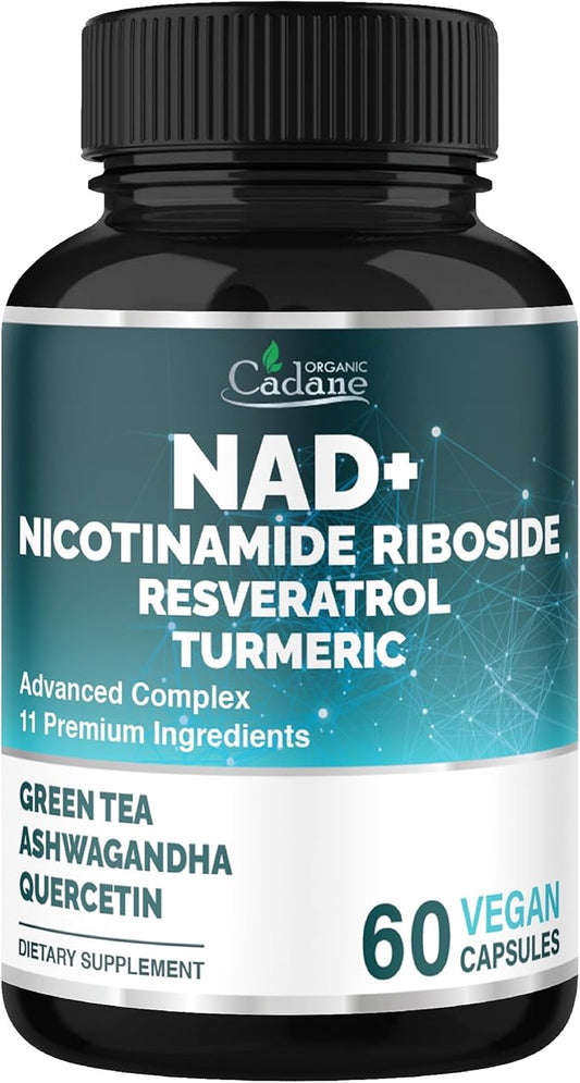 Organic Cadane 11-in-1 Nicotinamide Riboside Supplement with Trans-Resveratrol, Turmeric Curcumin & 8 More | Cellular Wellness Support | Vegan, Non-GMO – 60 Capsules for 30 Days