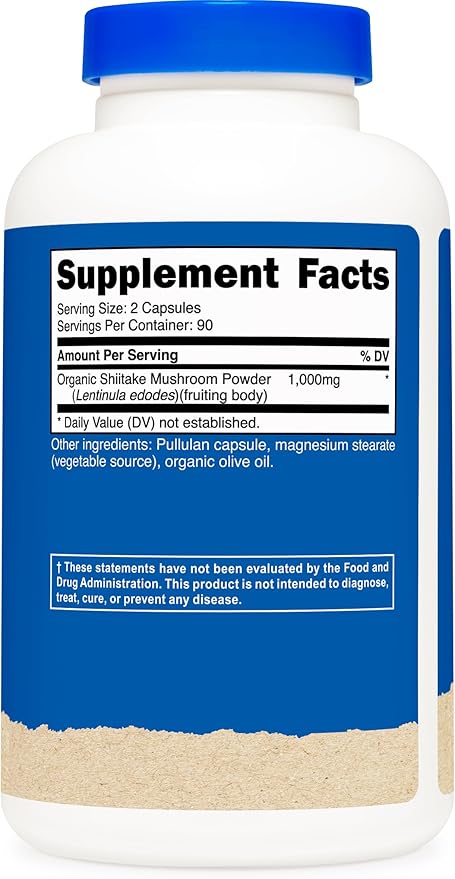 Nutricost Organic Shiitake Mushroom Capsules 1000mg, 90 Servings - CCOF Certified Made with Organic, Vegetarian, Gluten Free, 500mg Per Capsule, 180 Capsules