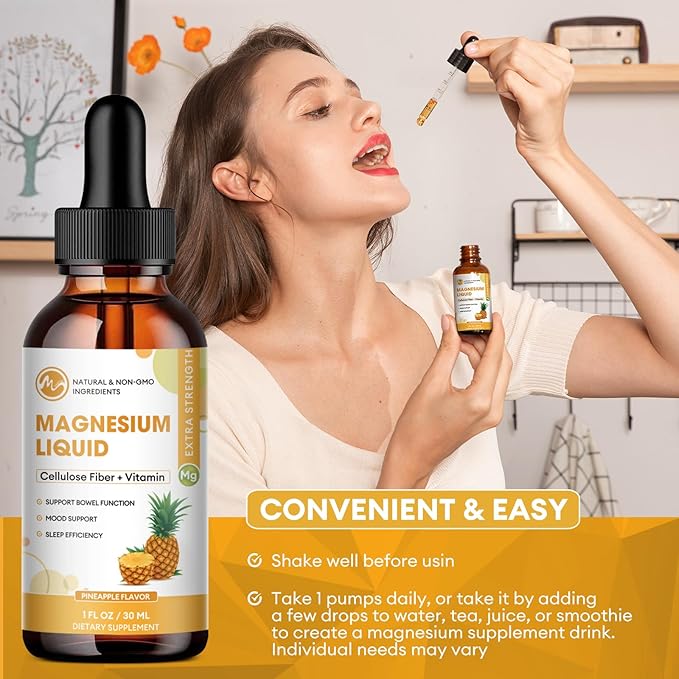 (3 Pack) Magnesium Glycinate Liquid Drops, High Absorption Magnesium Liquid with Bromelain, Vitamin B6 C D, Magnesium Supplement for Kids and Adults, Night & Muscle Support, Pineapple Flavor