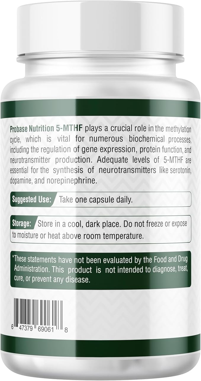 Professional Strength L-Methyl Folate 15mg - Active 5-MTHF Form - Supports Mood, Methylation, Cognition - Bioavailable Vitamin B9 (60 Capsules) - Vegan, Non-GMO, Gluten-Free